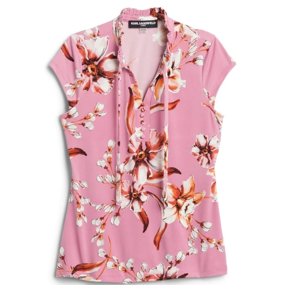 Karl Lagerfeld Tops - Karl Lagerfeld Paris Belvedere Neck Tie Blouse